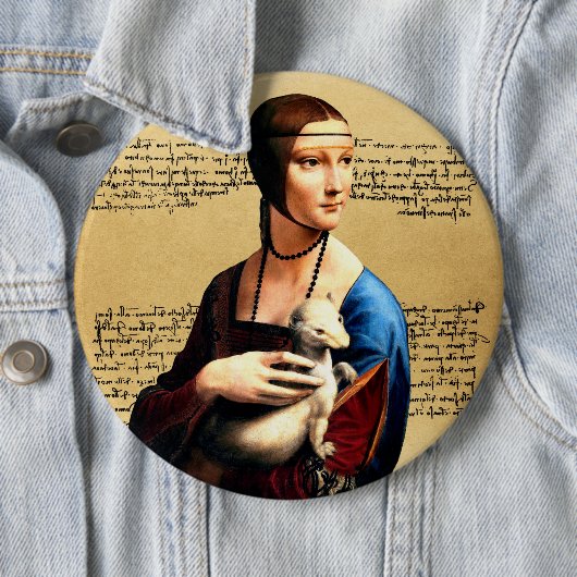 Badge Rond 15,2 Cm Léonard de Vinci Lady avec Ermine (En situation)