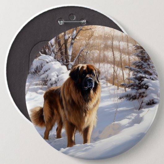 Badge Rond 15,2 Cm Leonberger Laissez-le neiger Noël (Devant & derrière)