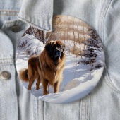 Badge Rond 15,2 Cm Leonberger Laissez-le neiger Noël (En situation)