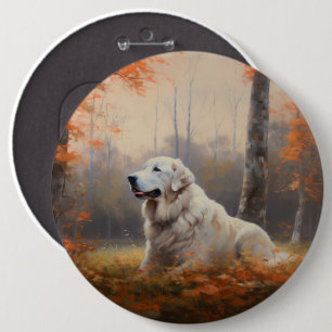 Badge Rond 15,2 Cm Les grandes Pyrénées à l'automne Feuilles automne