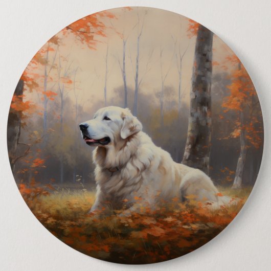 Badge Rond 15,2 Cm Les grandes Pyrénées à l'automne Feuilles automne  (Devant)