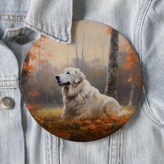 Badge Rond 15,2 Cm Les grandes Pyrénées à l'automne Feuilles automne  (En situation)