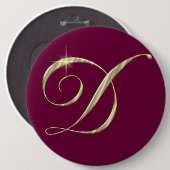 Badge Rond 15,2 Cm LETTRE MONOGRAPHIQUE D Or Initiales (Devant & derrière)
