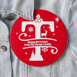 Badge Rond 15,2 Cm Lettre T Monogramme Nom de famille initial Salutat