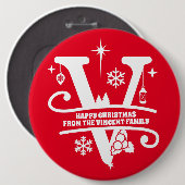 Badge Rond 15,2 Cm Lettre V Monogramme Nom de famille initial Salutat (Devant & derrière)