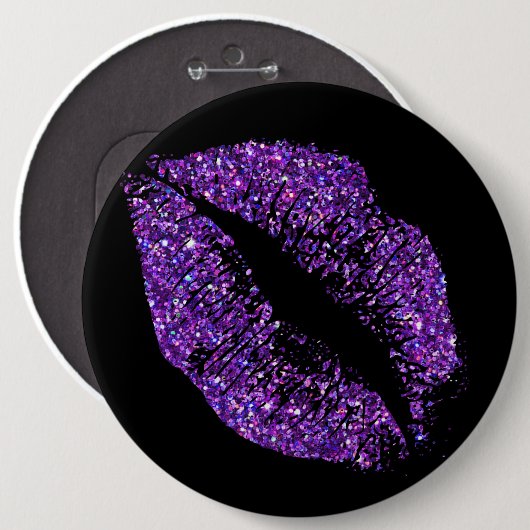 Badge Rond 15,2 Cm Lèvres à Parties scintillant violette (Devant & derrière)