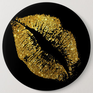 Badge Rond 15,2 Cm Lèvres de parties scintillantes d'or