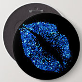 Badge Rond 15,2 Cm Lèvres Parties scintillant bleues #2 (Devant & derrière)