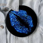 Badge Rond 15,2 Cm Lèvres Parties scintillant bleues #2 (En situation)