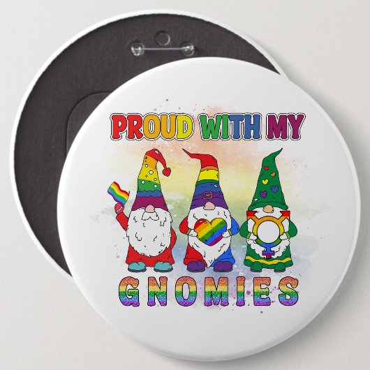 Badge Rond 15,2 Cm LGBT Fier Avec Mes Gnomies (Devant & derrière)