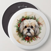 Badge Rond 15,2 Cm Lhasa Apso Christmas Wreath Festive Pup (Devant & derrière)