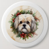 Badge Rond 15,2 Cm Lhasa Apso Christmas Wreath Festive Pup (Devant)