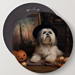 Badge Rond 15,2 Cm Lhasa Apso Citrouilles Halloween Épouvantable