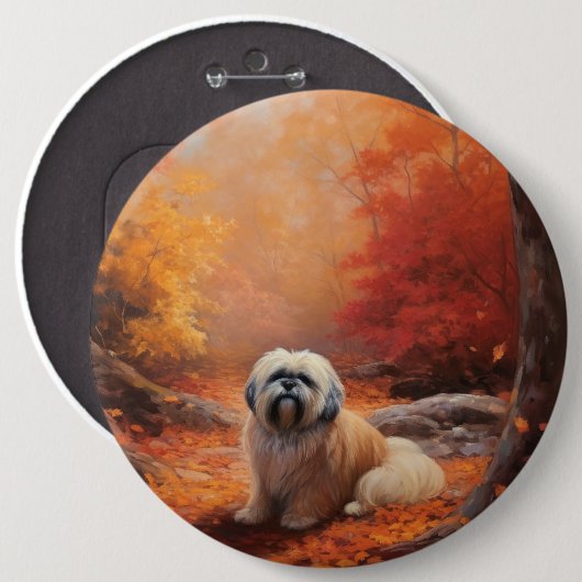 Badge Rond 15,2 Cm Lhassa Apso à l'automne Leaves automne Inspire (Devant & derrière)