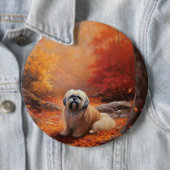 Badge Rond 15,2 Cm Lhassa Apso à l'automne Leaves automne Inspire (En situation)