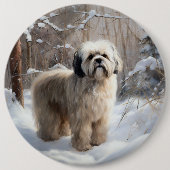 Badge Rond 15,2 Cm Lhassa Apso Laisse Neige Noël (Devant)