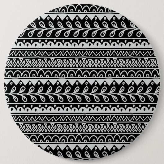 Badge Rond 15,2 Cm Lignes de Motifs de Doodle Noir et Blanc (Devant)