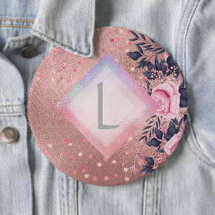 Badge Rond 15,2 Cm Lilibet Monogram Rosegold Floral fit pour Princess