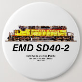 Badge Rond 15,2 Cm Locomotive diesel EMD SD40-2. Union Pacifique (Devant)