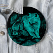 Badge Rond 15,2 Cm Loup et corbeau dans la nuit (En situation)