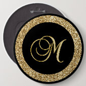Badge Rond 15,2 Cm M monogramme d'or noir (Devant & derrière)