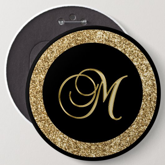 Badge Rond 15,2 Cm M monogramme d'or noir (Devant & derrière)