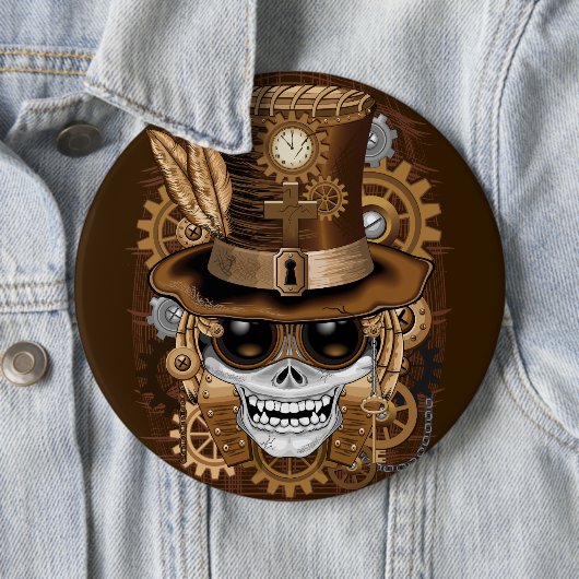Badge Rond 15,2 Cm Machine rétro Voodoo à vapeur crâne (En situation)