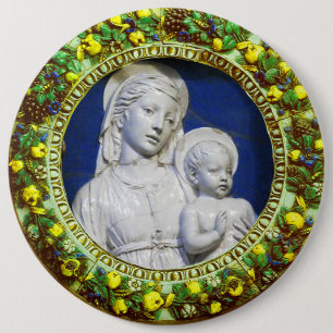 BADGE ROND 15,2 CM MADONNA AVEC ENFANT RENAISSANCE FLORAL CROWN