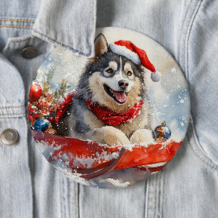 Badge Rond 15,2 Cm Malamute d'Alaska dans la boue Laisser il neige No