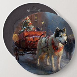 Badge Rond 15,2 Cm Malamute d'Alaska Saison de Noël festive