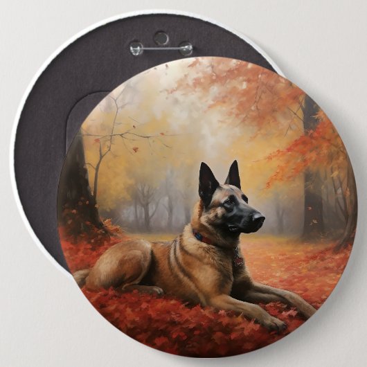 Badge Rond 15,2 Cm Malinoi belge en automne Leaves Fall Inspire (Devant & derrière)