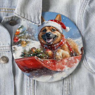 Badge Rond 15,2 Cm Malinois belge dans un traîneau Laissez neige Noël