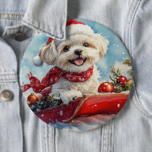 Badge Rond 15,2 Cm Malti Tzu Chien en Traîneau Qu'il neige Noël