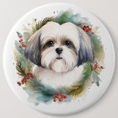 Badge Rond 15,2 Cm Malti Tzu Christmas Wreath Festive Pup (Devant)
