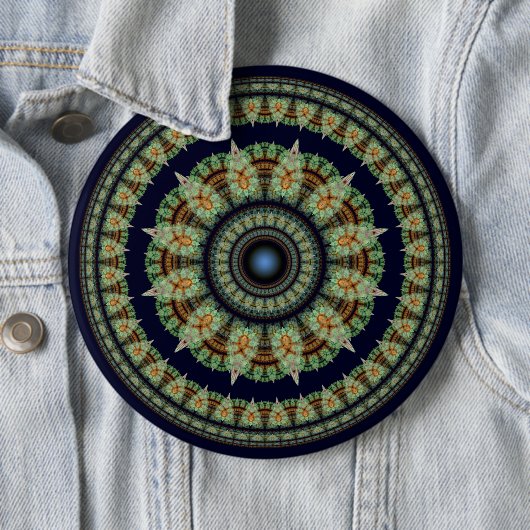 Badge Rond 15,2 Cm Mandala de fée fractale verte (En situation)