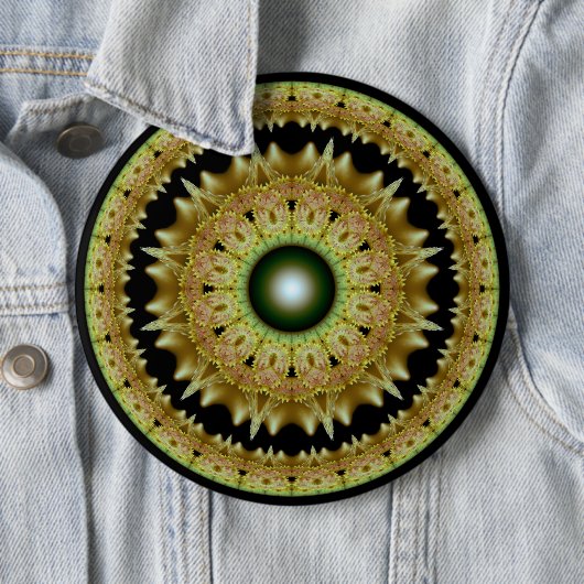 Badge Rond 15,2 Cm Mandala rond fractal doré (En situation)