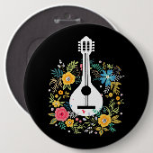 Badge Rond 15,2 Cm Mandolin Flowers Motif Player Chaîne Instruments (Devant & derrière)