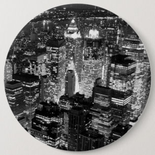 Badge Rond 15,2 Cm Manhattan New York nuit Noir et blanc