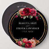 Badge Rond 15,2 Cm Mariage à fleurs noir rouge chic (Devant & derrière)