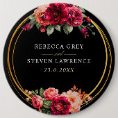 Badge Rond 15,2 Cm Mariage à fleurs noir rouge chic (Devant)