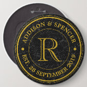 Badge Rond 15,2 Cm Mariage Anniversaire Or Monogramme Cuir noir (Devant & derrière)