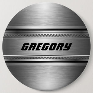 Badge Rond 15,2 Cm Masculine Faux Silver Stripes Design Monogramed
