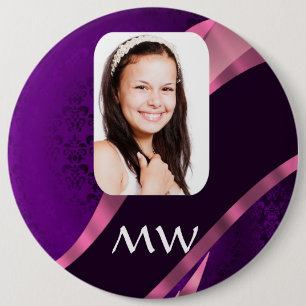 Badge Rond 15,2 Cm Masque violet et photo personnalisée