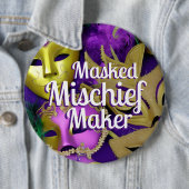 Badge Rond 15,2 Cm Masques mardi Gras violet et or mascarade (En situation)