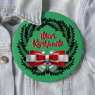 Badge Rond 15,2 Cm Meri Kirihimete Maori pour Joyeux Noël
