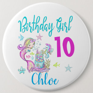 Badge Rond 15,2 Cm Mermaid Girl Anniversaire Groupe de Fête Thème d