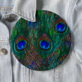 Badge Rond 15,2 Cm Midnight Peacock Feathers Etching Style Decor (En situation)