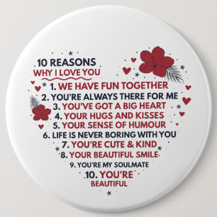 Badge Rond 15,2 Cm mignon romantique dix raisons vous aimer Valentine
