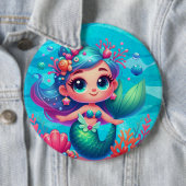 Badge Rond 15,2 Cm Mignonne sirène sous-marine (En situation)