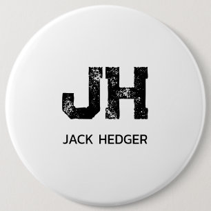 BADGE ROND 15,2 CM MINIMALISTE NOIR MONOGRAMME À DEUX LETTRES NOM BLA